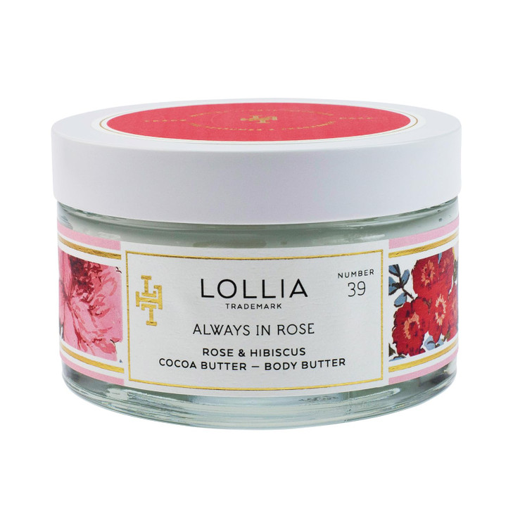 LOLLIA Always in Rose Body Butter 55 oz Rose Hibiscus Fragrance Shea Butter Cocoa Butter Body Lotion for Women Hydrating