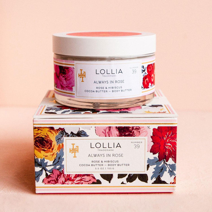 LOLLIA Always in Rose Body Butter 55 oz Rose Hibiscus Fragrance Shea Butter Cocoa Butter Body Lotion for Women Hydrating