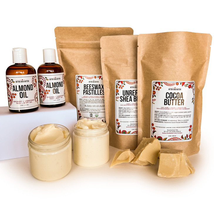 Body Butter Making Kit with Unrefined Shea Butter Raw Cocoa Butter Organic Beeswax Organic Almond Oil Instructions inclu