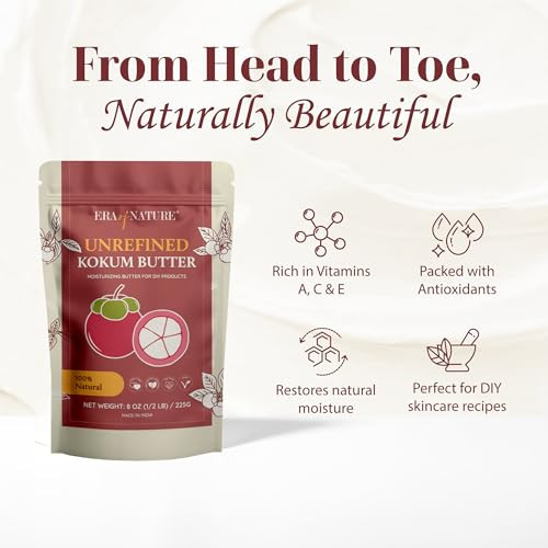 era of nature Kokum Butter Raw 8 oz 12lb Natural Butter for Body Butters Lotion Bars Lip Balm Soap Making Blends Well wi