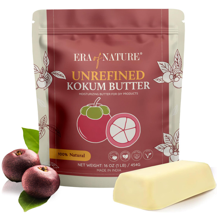 era of nature Kokum Butter Raw 16 oz 1lb Natural Butter for Body Butters Lotion Bars Lip Balm Soap Making Blends Well wi