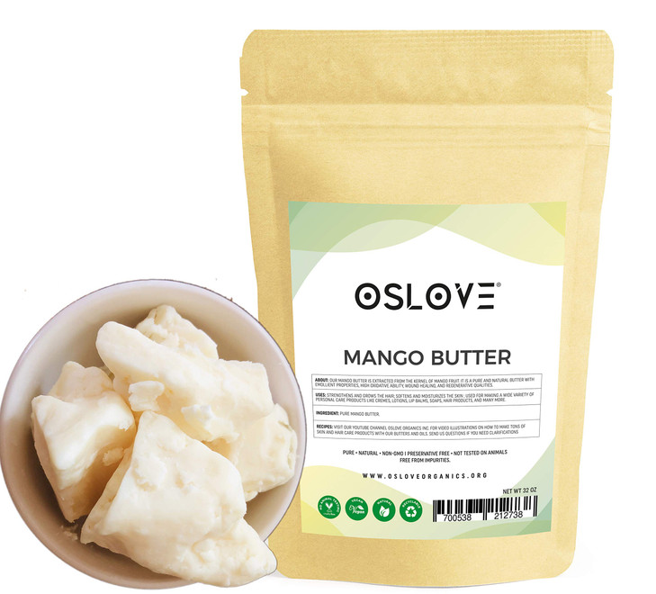 Oslove Organics Mango Butter 2 LB Pure Natural Hand packed Fresh Fluffy in DIY mixes Obtained from Mango seeds Use for D