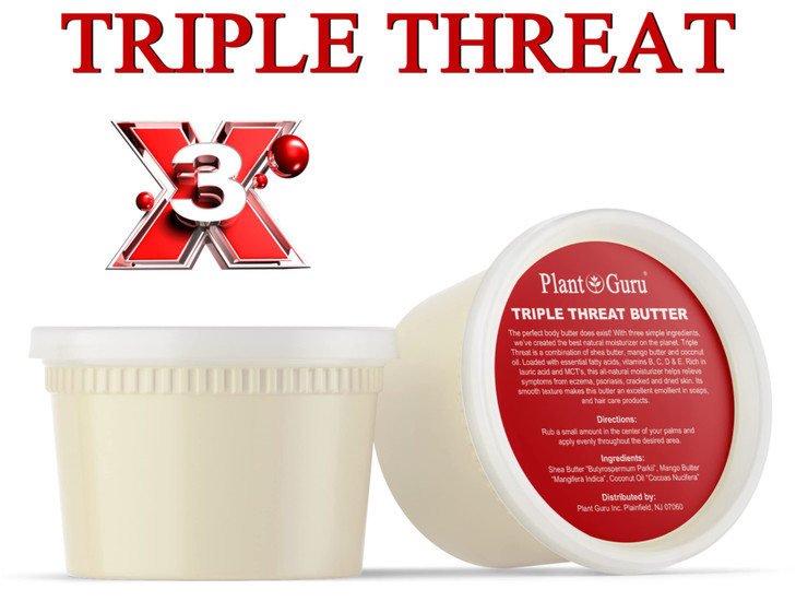Plant Guru Triple Threat Body Butter 14 oz Blend of Shea Mango Coconut Oil 100 Pure Natural Raw Unrefined Moisturizer Fo