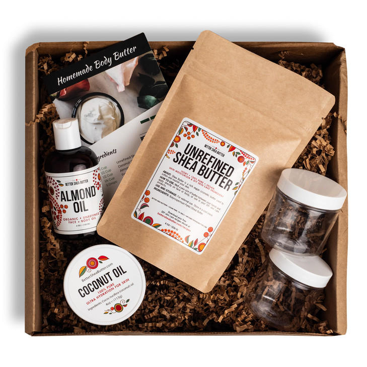 Shea Butter Body Butter Making Kit DIY Kits for Adults Raw Shea Butter Almond Oil Coconut Oil 2 Jars Recipe Card with Li