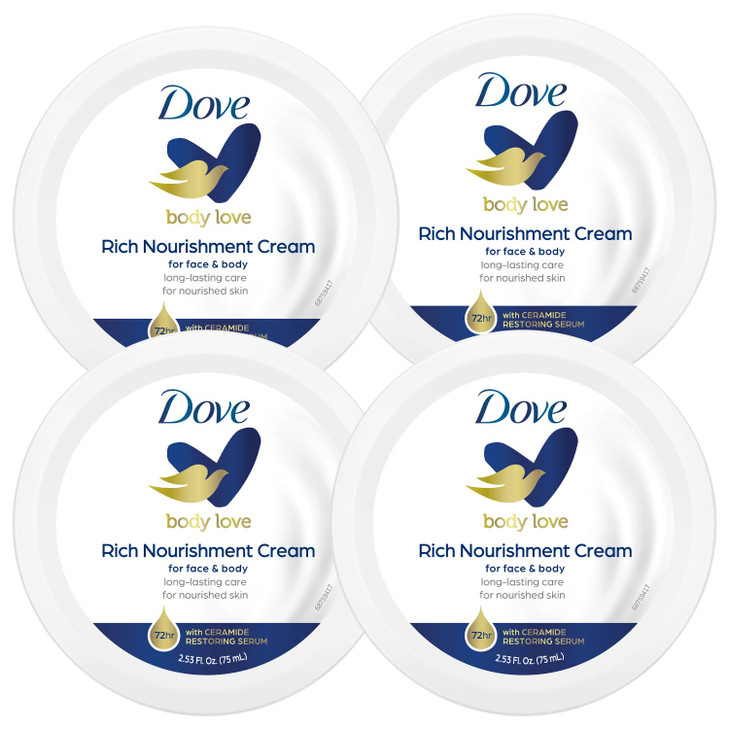 Dove Nourishing Body Care Face Hand and Body Rich Nourishment Cream for Extra Dry Skin with 48Hour Moisturization 4Pack