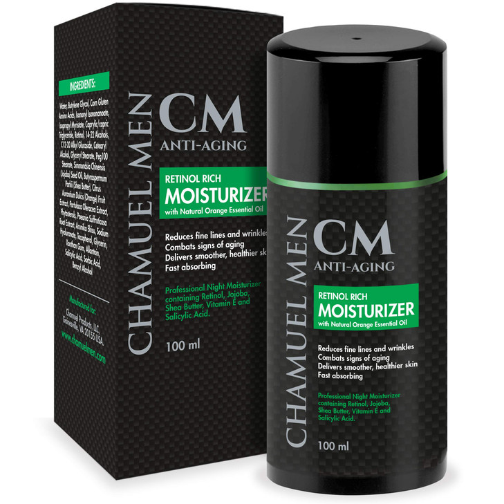 CHAMUEL MEN Daily Face Cream for Men with 25 Retinol AntiAging Moisturizer for Fine Lines Dark Spots and Wrinkles Overni