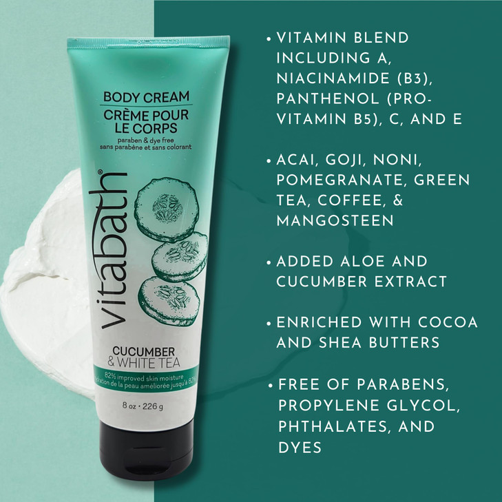 Vitabath Cucumber White Tea Moisturizing Body Cream Soothing Hydration Vitamin Nutrient Skin Care Replenishing All Over