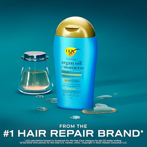 OGX Renewing + Argan Oil of Morocco Conditioner, Damage Repairing Conditioner + Argan Oil to Help Strengthen & Repair Dry, Damaged Hair, Travel Size,