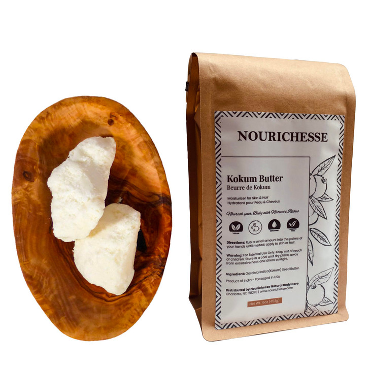 Nourichesse Kokum Butter 1 LB 16oz Block Pure Butter Great Moisturizer for Skin and Hair Use in DIY Soap Balm and Cream