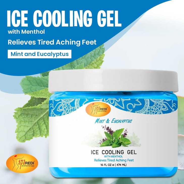 SPA REDI Massage Cooling Gel for Pedicure Mint and Eucalyptus Oil with Menthol 16 Oz Peppermint Extract Professional Str