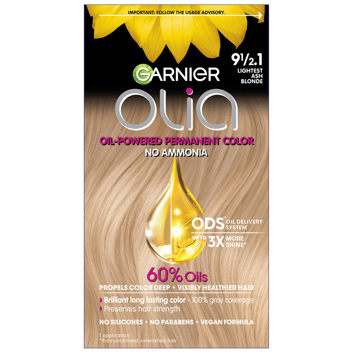 Garnier Hair Color Olia Ammonia-Free Brilliant Color Oil-Rich Permanent Hair Dye, 9 1/2.1 Lightest Ash Blonde, 1 Count (Packaging May Vary) online at globaldelivered