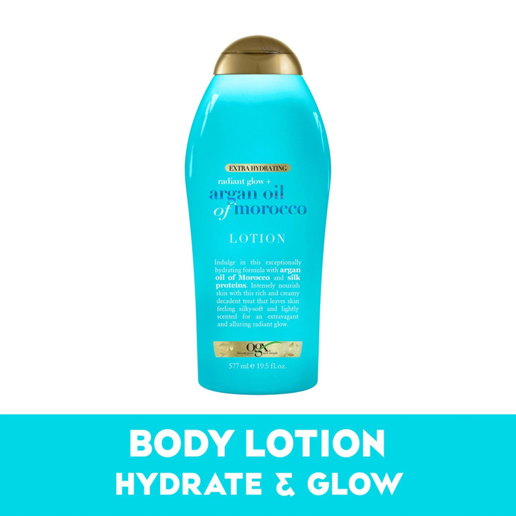 OGX Radiant Glow Argan Oil of Morocco Extra Hydrating Body Lotion for Dry Skin Nourishing Creamy Body Hand Cream for Sil