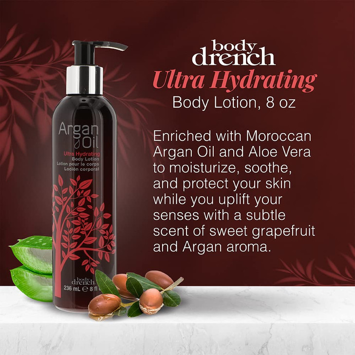 Body Drench Ultra Hydrating Argan Oil Body Lotion Deep Moisturizing Body Lotion for Dry Skin with Moroccan Oil Long Last