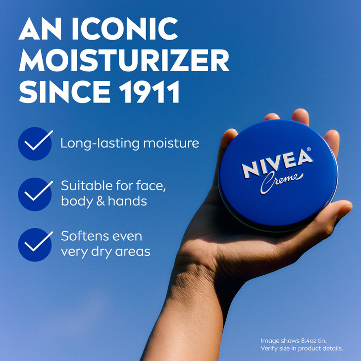 NIVEA Creme Body Face and Hand Moisturizing Cream for All Skin Types Rich Body Moisturizer with Provitamin B5 135 Oz Tin