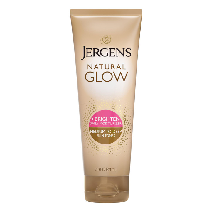 Jergens Natural Glow Self Tanner Body Lotion Sunless Tanning Medium to Deep Skin Tone Daily Moisturizer with Coconut Oil