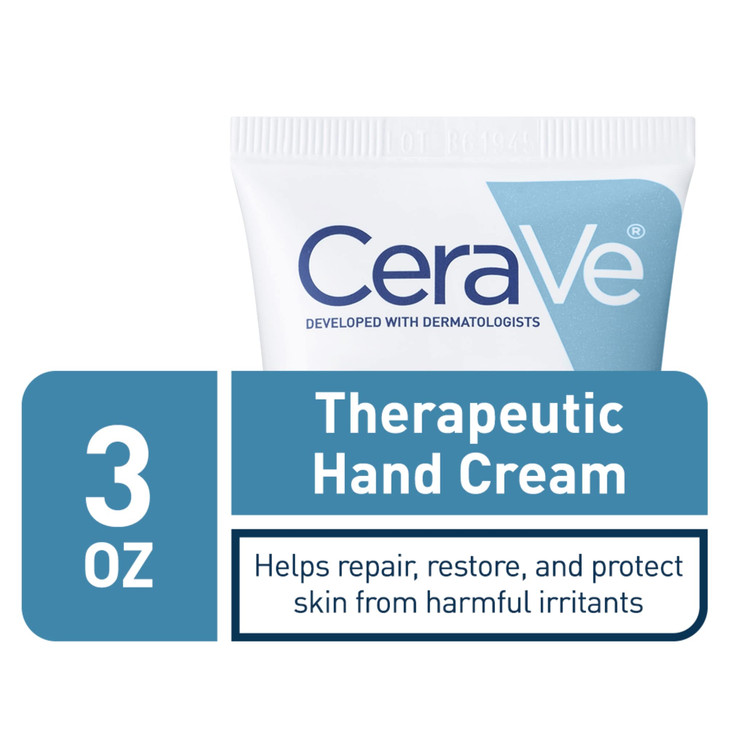 CeraVe Therapeutic Hand Cream for Dry Cracked Hands With Hyaluronic Acid and Niacinamide Fragrance Free 3 Ounce