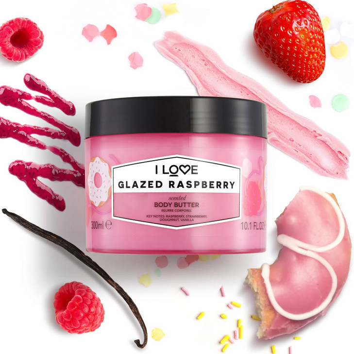 I Love Glazed Raspberry Scented Body Butter Hydrating Body Butter for Dry Skin Vitamin E and Aloe Vera Shea Butter and C