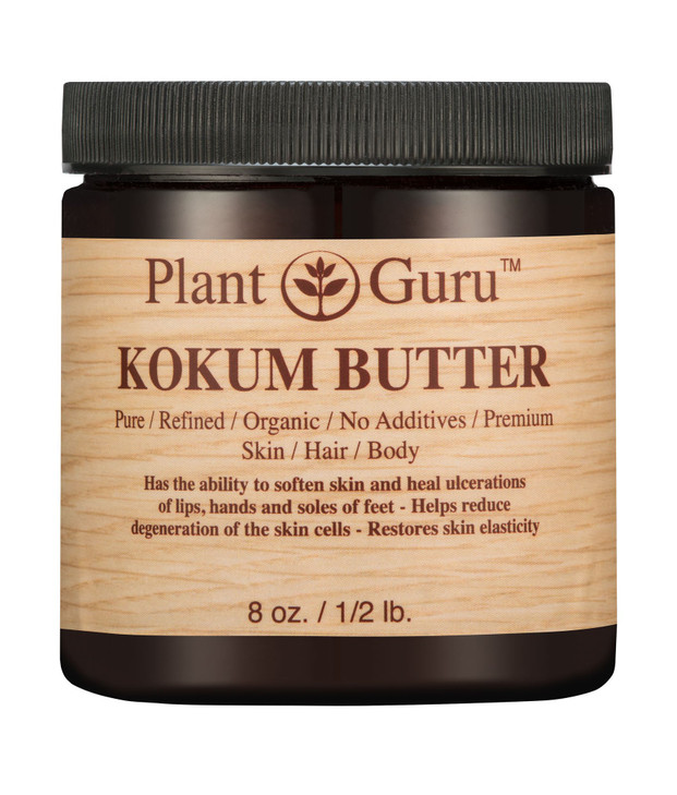 Plant Guru Raw Kokum Butter 8 oz Jar 100 Pure Natural Cold Pressed Great for Skin Body and Hair Moisturizer DIY Creams B