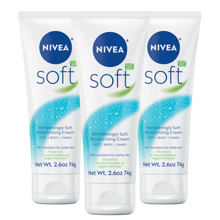 NIVEA Soft Refreshingly Soft Moisturizing Cream Lightweight Moisturizer for Face Body and Hands Body Cream Enriched with