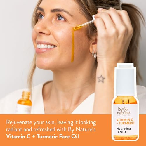 By Nature Hydrating Face Oil Vitamin C Oil Turmeric Extract Enriched with Plant Squalane Oil for Face Revitalize Dull Ti
