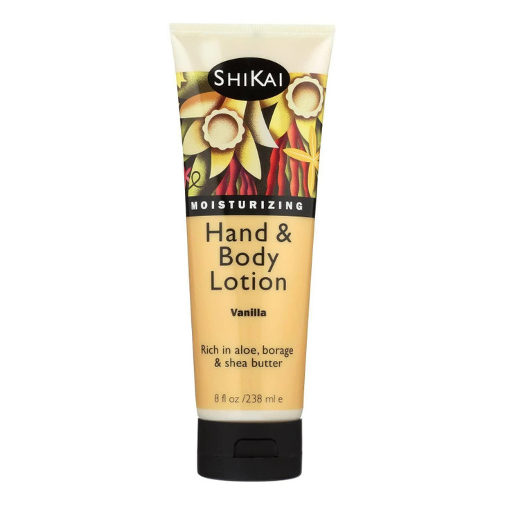 ShiKai Hand Body Lotion Vanilla 8oz Daily Moisturizing Skincare for Dry and Cracked Hands With Aloe Vera Vitamin E