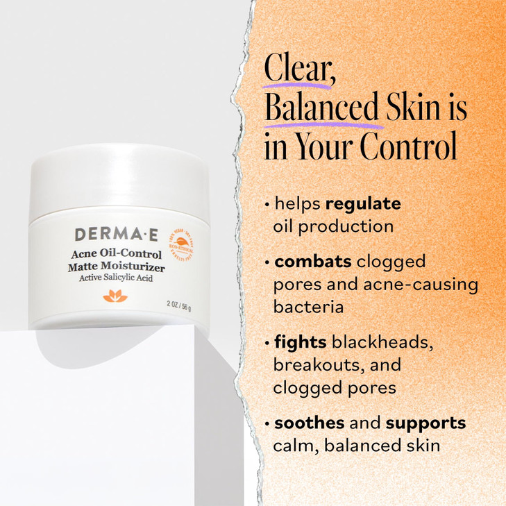 DERMA E Acne Oil Control Face Moisturizer 2 Oz Matte Moisturizer with Salicylic Acid Tea Tree Oil Aloe Vera Face Cream R