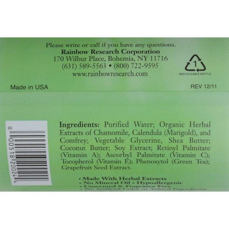 Rainbow Research Body Lotion Herbal Baby Unscented 16 Fluid Ounce