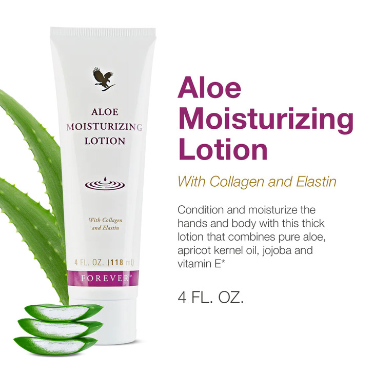 Forever Living Aloe Moisturizing Lotion Deep Hydration with Aloe Vera Collagen and Elastin for Hands and Body 4 fl oz