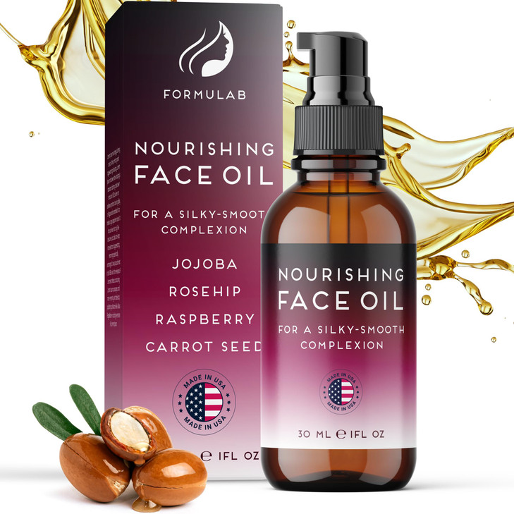 FORMULAB Face Oil For Women and Men Non Comedogenic Rosehip Oil for Face with Jojoba For Dry Skin Glazed Donut Glow 1oz