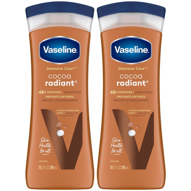 Vaseline Cocoa Radiant 2Pack Intensive Care Moisturizing Hand and Body Lotion with UltraHydrating Lipids Pure Cocoa Butt