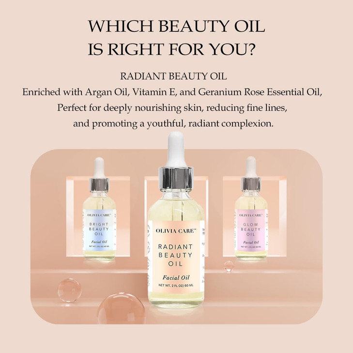 Olivia Care Facial Oil Infused with Argan Safflower Vitamin E Geranium Essential Oil All Natural Hydrating Antiaging Ant