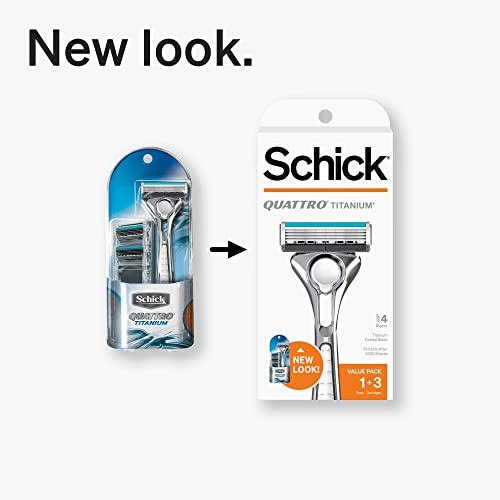 Schick Quattro Titanium Razor  Schick Quattro, Quattro Razor, Titanium Razor with 3 Refill Blades
