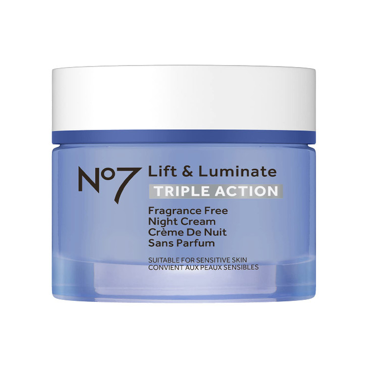 No7 Lift and Luminate Triple Action FragranceFree Night Cream AntiWrinkle Collagen Peptide Brightening Moisturizer with