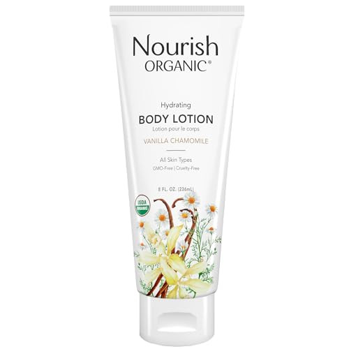 Nourish Organic Body Lotion Almond Vanilla Hydrating Body Lotion for Dry Skin with Aloe Vera Shea Butter 8 Oz Washable C