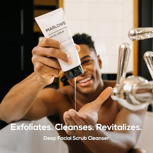 MARLOWE No 122 Facial Scrub 6 oz Gentle Face Exfoliator with Apricot Seed Powder Pumice Cleanses Smooths Fresh Pine Agar