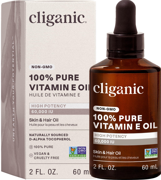Cliganic Pure Vitamin E Oil for Skin Scars Hair Face 60000 IU NonGMO Verified Natural DAlpha Tocopherol