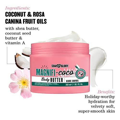 Soap Glory MagnifiCoco Body Butter Coconut Body Moisturizer with Vitamin A Shea Butter Rose Canina Fruit Oils Rich Moist