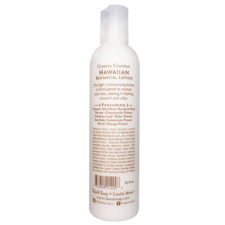 Island Soap and Candle Works Botanical Coconut Scented Body Lotion for Men and Women Paraben Free Body Moisturizer Hydra