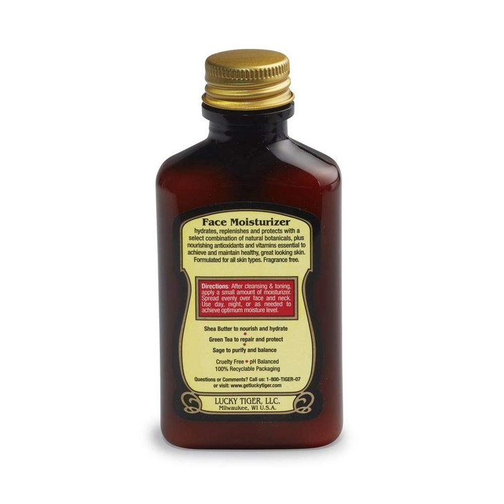 Lucky Tiger Face Moisturizer for Men 35 Fl Oz Hydrating and Replenishing Facial Cream with Shea Butter Green Tea Purifie