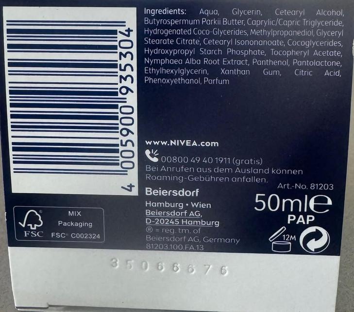 Genuine German Nivea Regenerating Night Care Cream Aqua Effect with Lotus Flower Extract for all skin types 169 fl oz 50