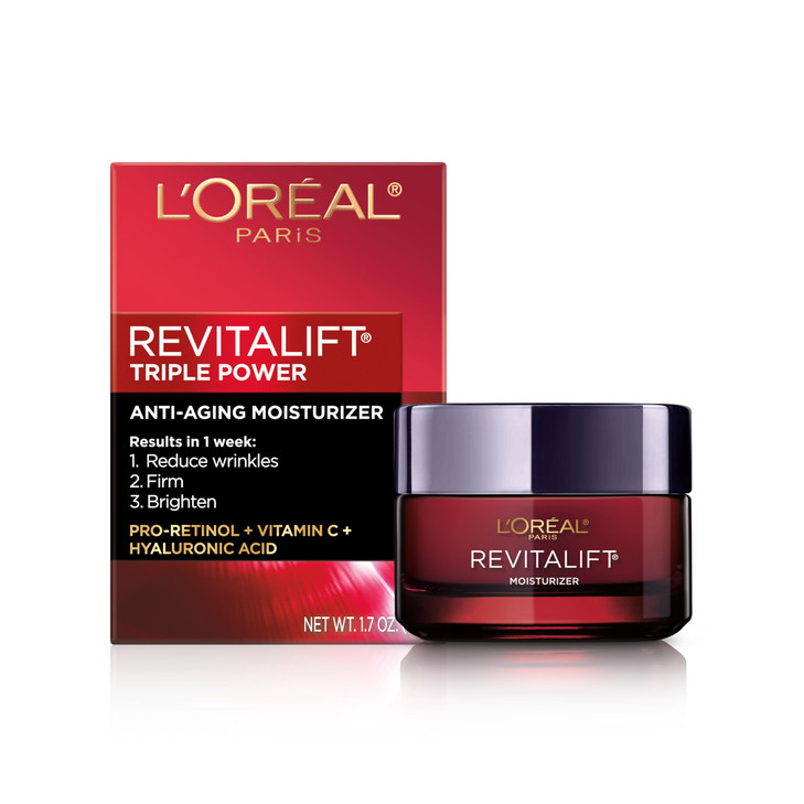 LOreal Paris Revitalift Triple Power AntiAging Face Moisturizer Pro Retinol Hyaluronic Acid Vitamin C to Reduce Wrinkles