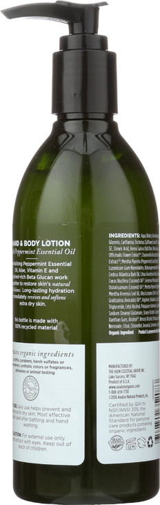 Avalon Organics Hand Body Lotion Revitalizing Peppermint 12 Oz