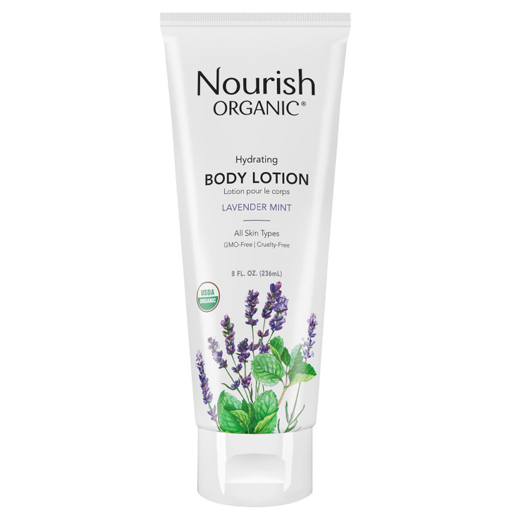 Nourish Organic Body Lotion Lavender Mint Hydrating Body Lotion for Dry Skin with Certified Organic Aloe Vera Shea Butte