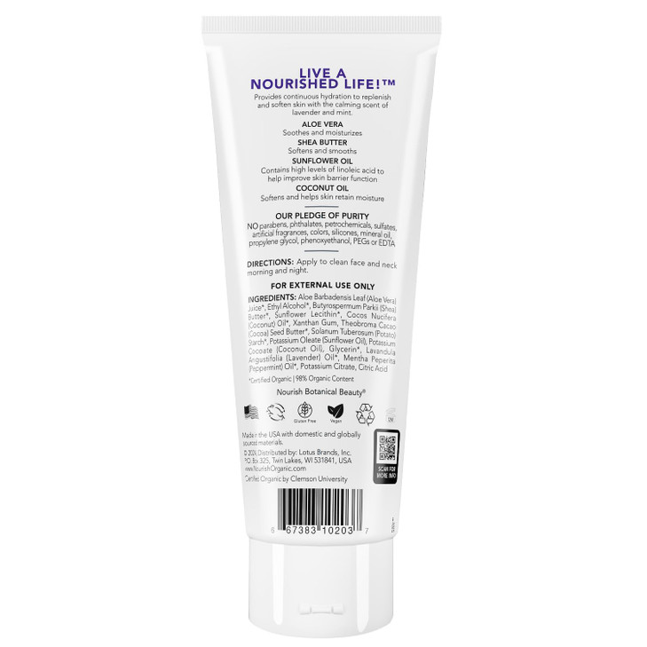Nourish Organic Body Lotion Lavender Mint Hydrating Body Lotion for Dry Skin with Certified Organic Aloe Vera Shea Butte