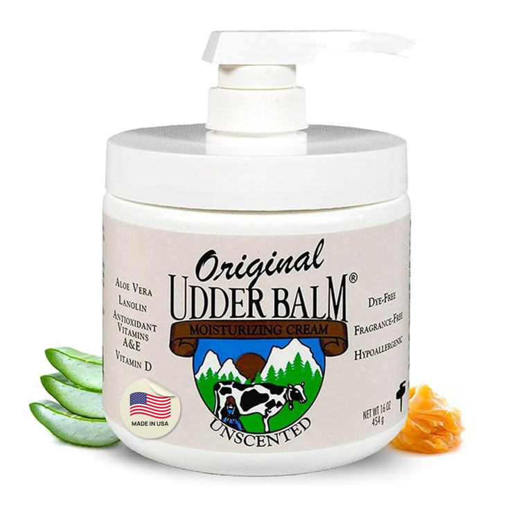 Original Udder Balm Unscented Pump Jar Made in USA Hypoallergenic Dry Skin Relief for Hands Feet Face Moisturizer for Se