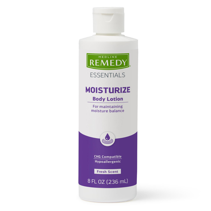 Medline Remedy Essentials Moisturizing Body Lotion 8 oz Bottle 12 Count Fresh Scent Hydrating NonGreasy For Dry Skin Hyp