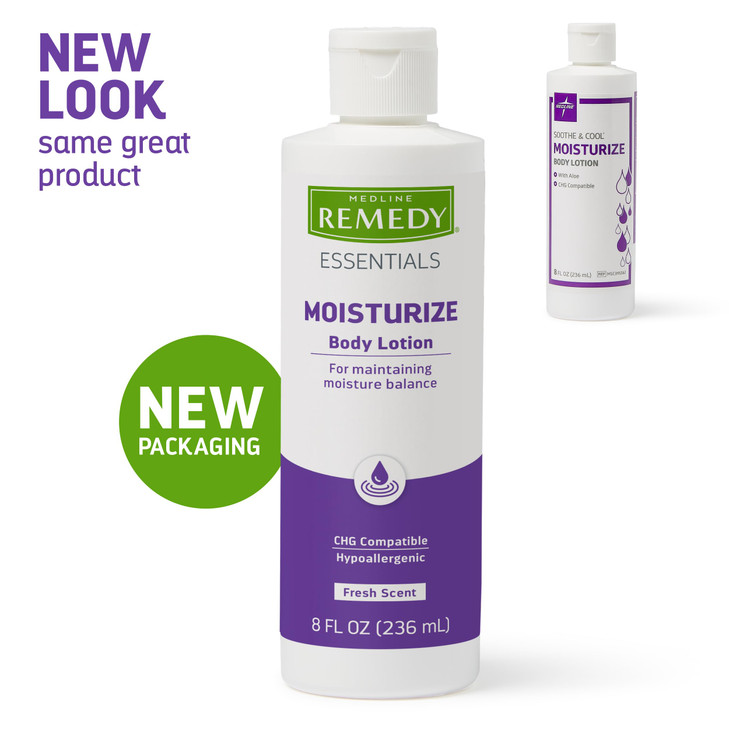 Medline Remedy Essentials Moisturizing Body Lotion 8 oz Bottle 12 Count Fresh Scent Hydrating NonGreasy For Dry Skin Hyp