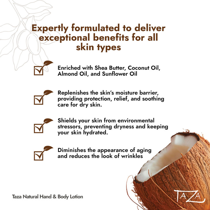 Taza Premium Natural Coconut Hand Body Lotion 16 fl oz 473 ml Leaves Your Skin Smooth Soft Glowing Contains Sunflower Se