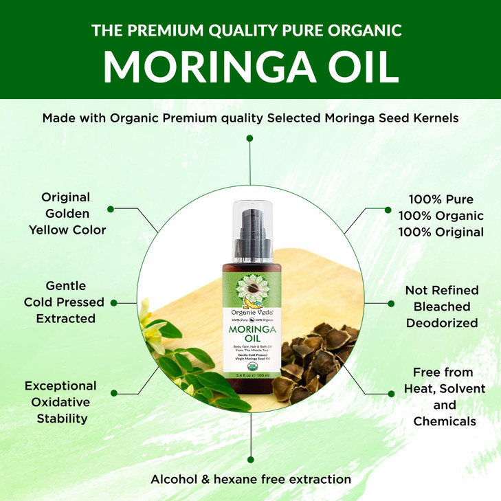Organic Veda Moringa Oil Virgin 100 Pure USDA Organic Multi Purpose Face Hair Skin Nails Fast Absorbing Moisturizing Bea
