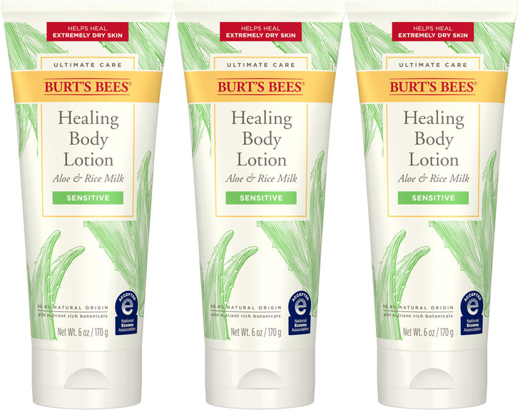 Burts Bees Ultimate Care Healing Body Lotion with Aloe and Rice Milk for Sensitive Skin 988 Natural Origin 6 Ounces
